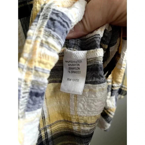 REBECCA MALONE WOMENS SIZE XL 3/4 SLEEVE YELLOW NAVY BLUE BUTTON BLOUSE NWOT - Picture 5 of 7